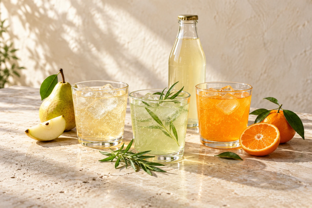 Pear, tarragon and mandarin lemonades